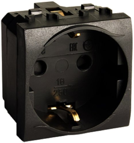 Розетка с заземлением для кабель-канала DKC Brava 1-м. 2 мод. шторки. черный картинка